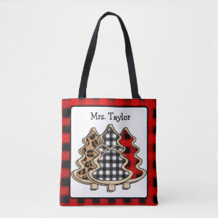 Personalized Buffalo Plaid Country Christmas Trees Tote Bag