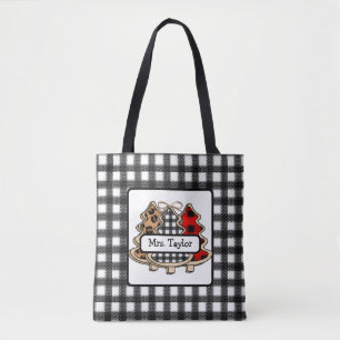 Personalized Buffalo Plaid Country Christmas Trees Tote Bag