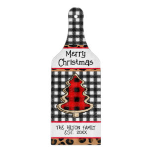 Personalized Buffalo Plaid Gingham Christmas Trees Cutting Board