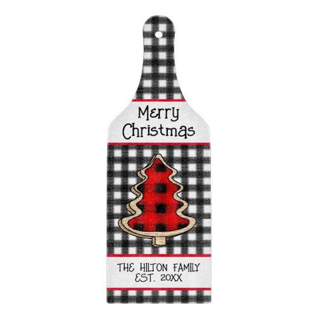 Personalized Buffalo Plaid Gingham Christmas Trees Cutting Board (Front)