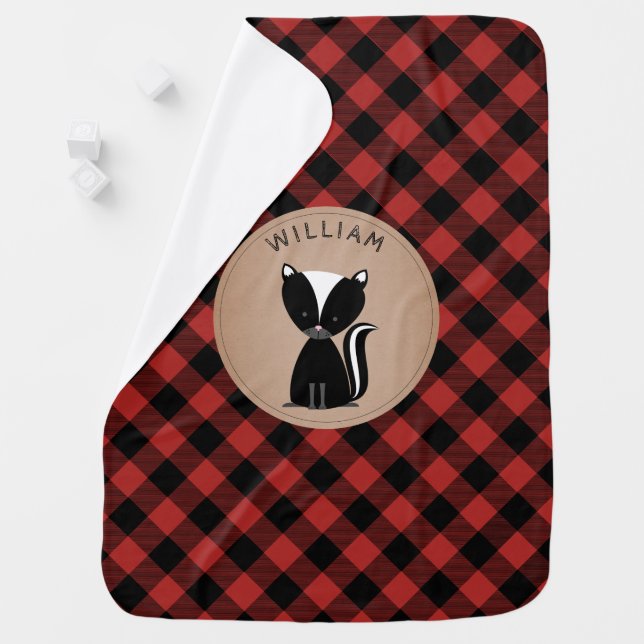 Personalized Buffalo Plaid Skunk Blanket (In Situ)