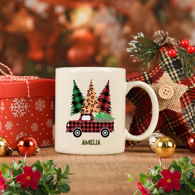 Personalized Buffalo Plaid Truck  Coffee Mug (Creator Uploaded)