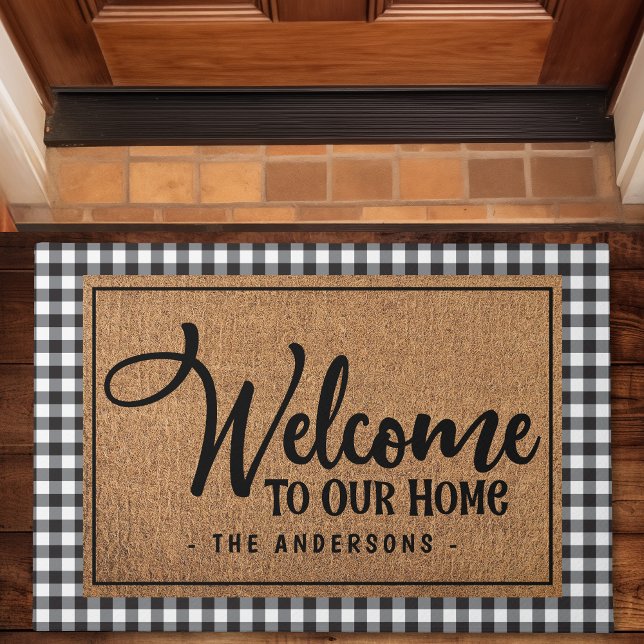 Personalized Buffalo Plaid Welcome Doormat (Creator Uploaded)