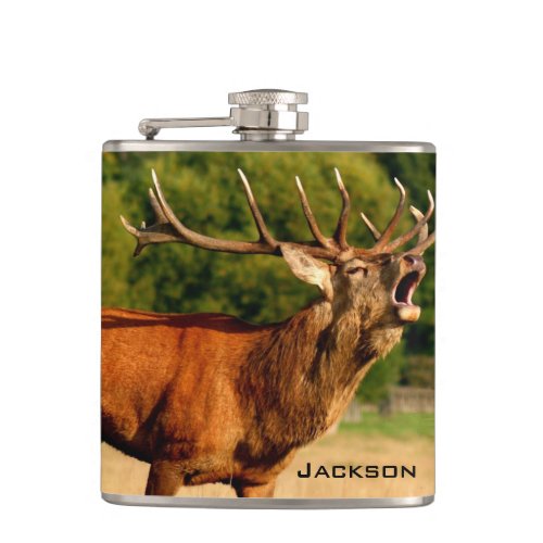 Personalized Bugling Bull Elk Hip Flask