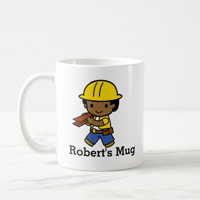 Personalized Builder Boy in Yellow Hard Hat Coffee Mug (Left)