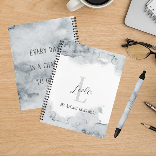 Personalized Bujo Gray Watercolor Affirmations Notebook