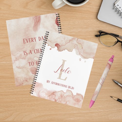 Personalized Bujo Pink Watercolor Affirmations Notebook