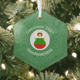 Personalized Bulgarian Angel Christmas Flag Glass Ornament