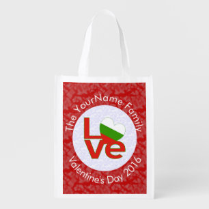Personalized Bulgarian Red LOVE Flag Reusable Grocery Bag