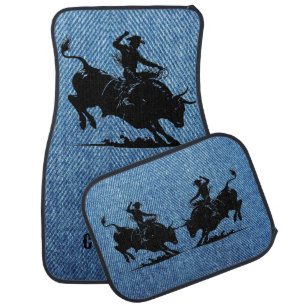 Personalized Bull Rider Rodeo Denim Car Floor Mat