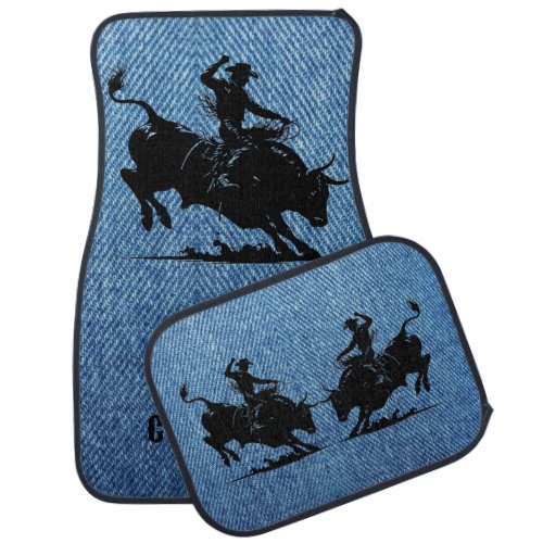 Personalized Bull Rider Rodeo Denim Car Floor Mat