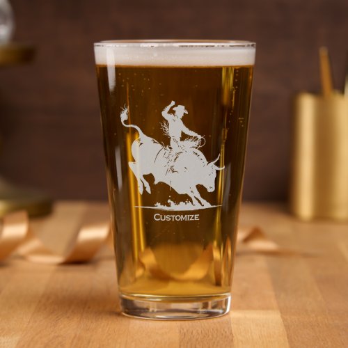Personalized Bull Rider Rodeo Pint Glass
