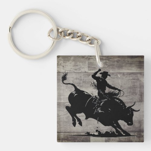 Personalized Bull Rider Rodeo Rustic Keychain