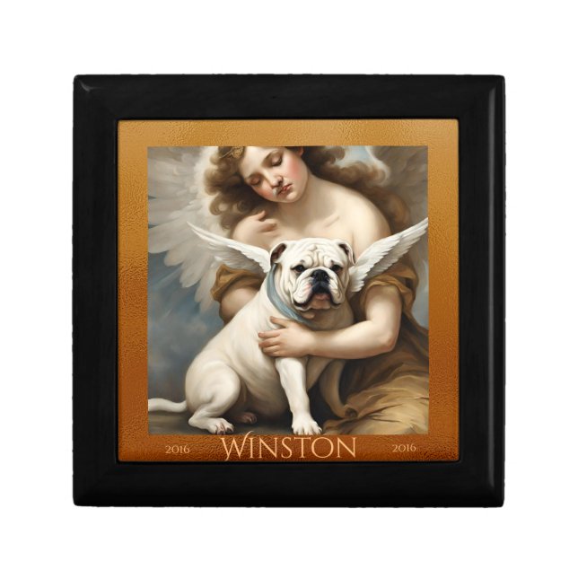 Personalized Bulldog Angel Memorial Keepsake  Gift Box (Front)
