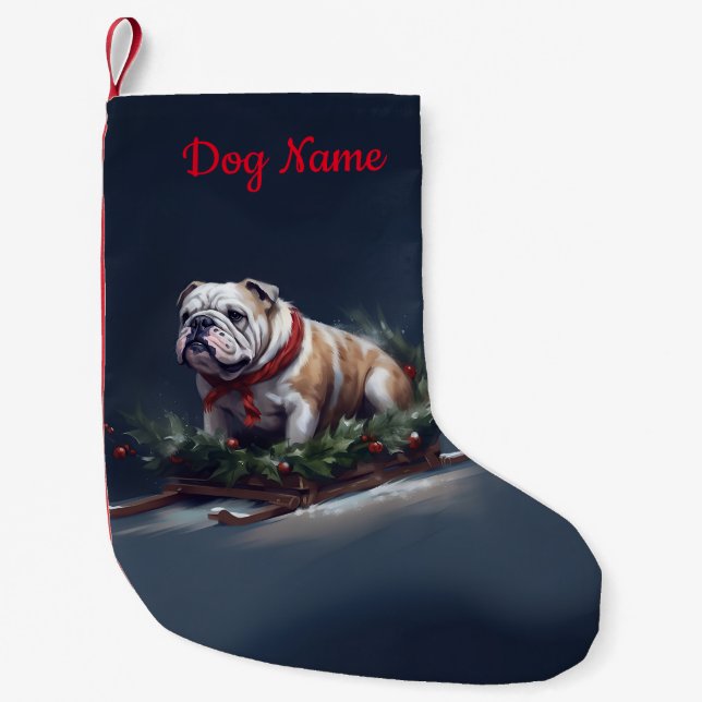 Personalized Bulldog Christmas snow winter Small Christmas Stocking (Front)