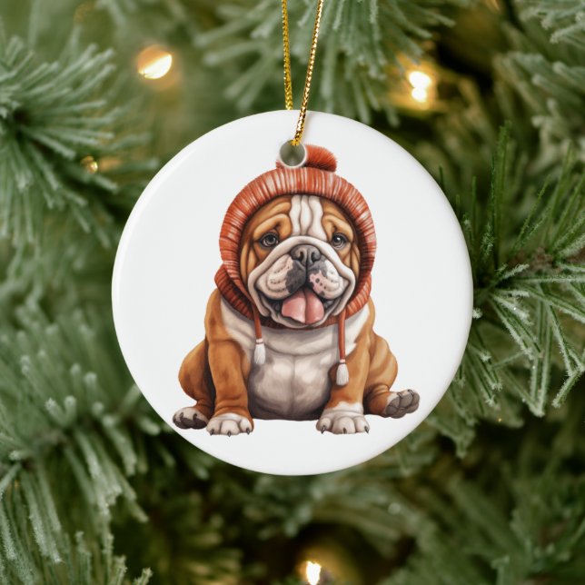Personalized Bulldog Dog Art Ceramic Ornament (Tree)