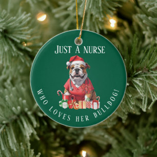 Personalized Bulldog Nurse Christmas Keepsake Ceramic Ornament