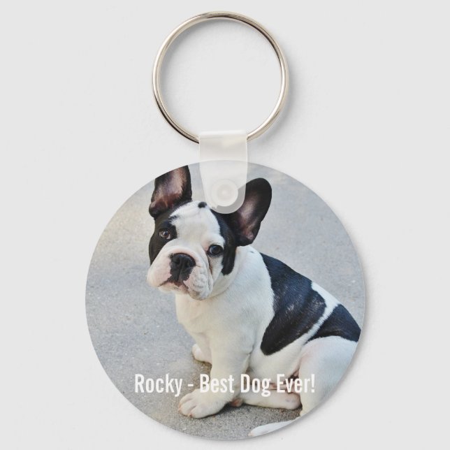 Personalized Bulldog Photo and Bulldog Name Keychain (Front)