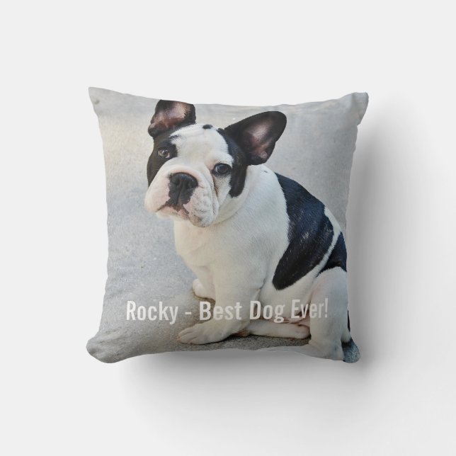 Personalized Bulldog Photo and Bulldog Name Throw Pillow (Front)