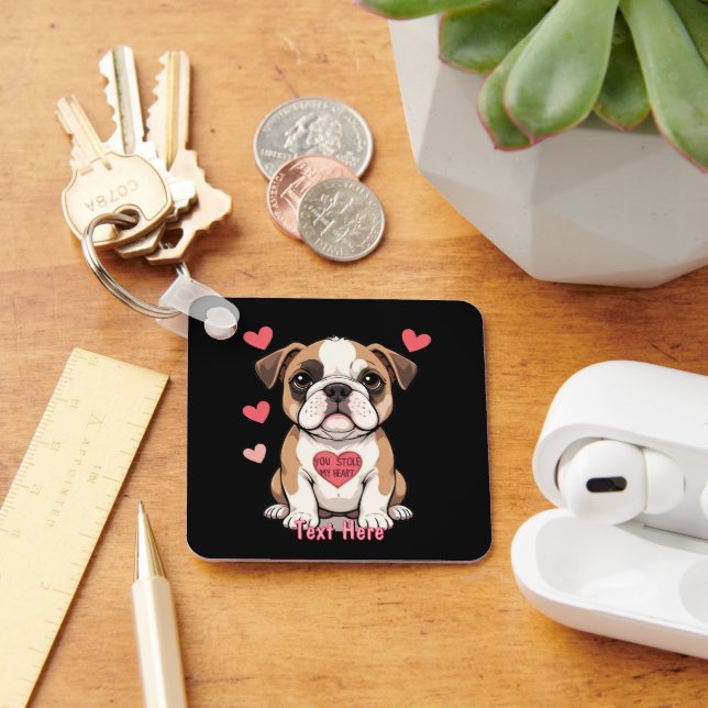Personalized Bulldog Puppy with Heartfelt Message Keychain (Desk)