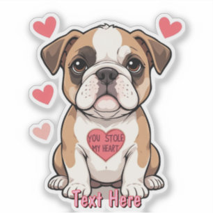 Personalized Bulldog Puppy with Heartfelt Message Sticker
