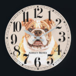 Personalized  Bulldog Watercolor Wall Clock<br><div class="desc">Personalize this beautiful watercolor Bulldog photo clock for your favorite bulldog lover.  Great gift for teens,  young men, women,  and kids.  Dad will like it too. Add a name or special message for a one of a kind gift.</div>