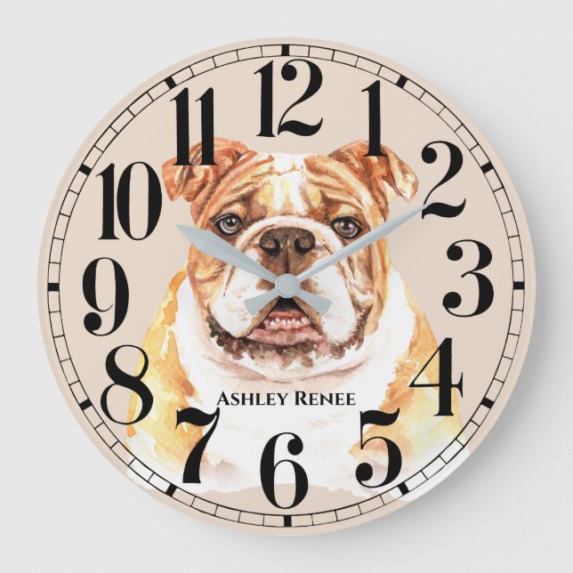 Personalized  Bulldog Watercolor Wall Clock (Front)