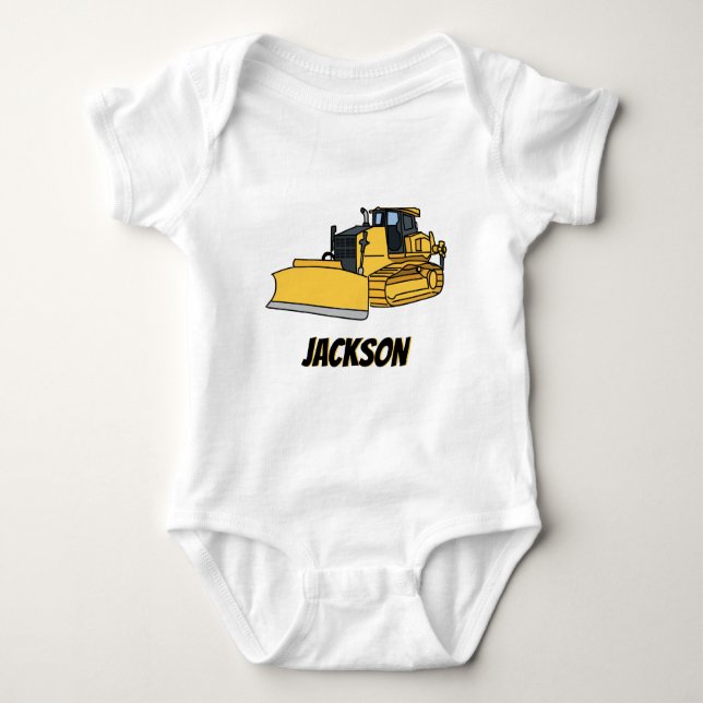 Personalized Bulldozer Construction Vehicle Baby Bodysuit (Front)