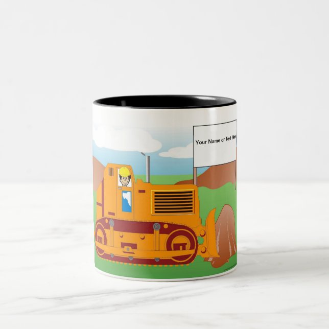 Personalized Bulldozer Operator - Male Cartoon  Two-Tone Coffee Mug (Center)
