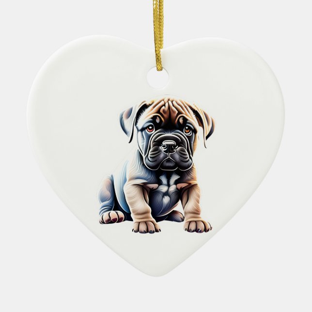 Personalized Bullmastiff Puppy Ceramic Ornament (Front)