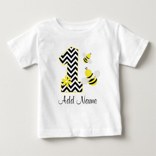 Personalized Bumble Bee 1st Birthday Chevron Baby T-Shirt (Front)