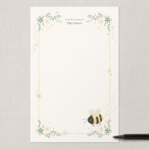 Personalized Bumble Bee Nursery Writing Paper