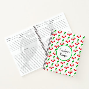 Personalized, bunch of red cherries, pattern notebook
