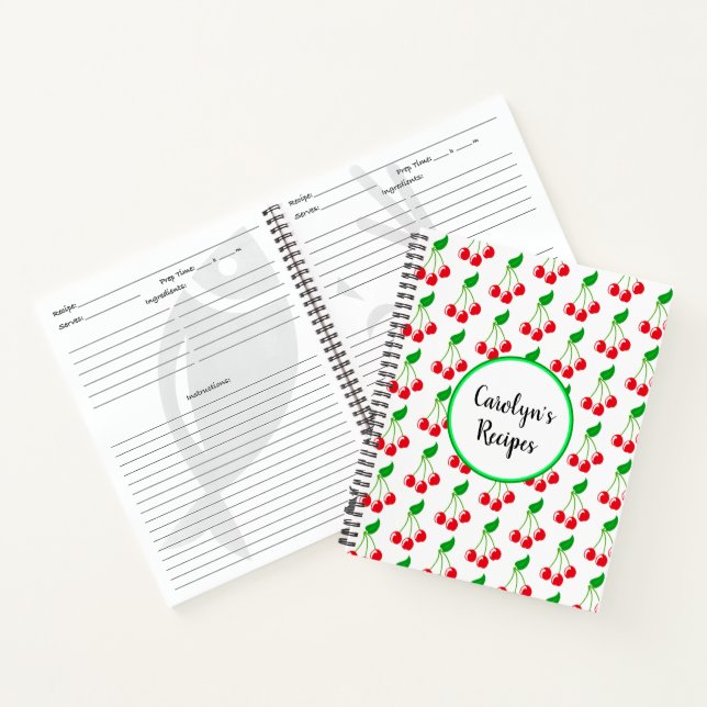Personalized, bunch of red cherries, pattern notebook (Inside)