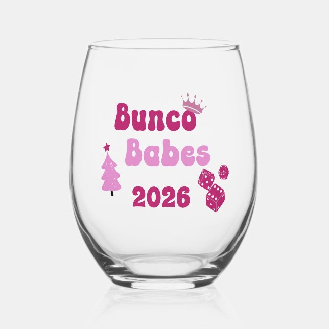 Personalized Bunco Babe  Stemless Wine Glass (Back)