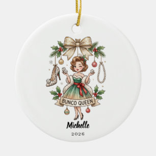 Personalized Bunco Queen Name Year Christmas Gift Ceramic Ornament