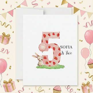 Personalized Bunny 5th Birthday Card for Girls