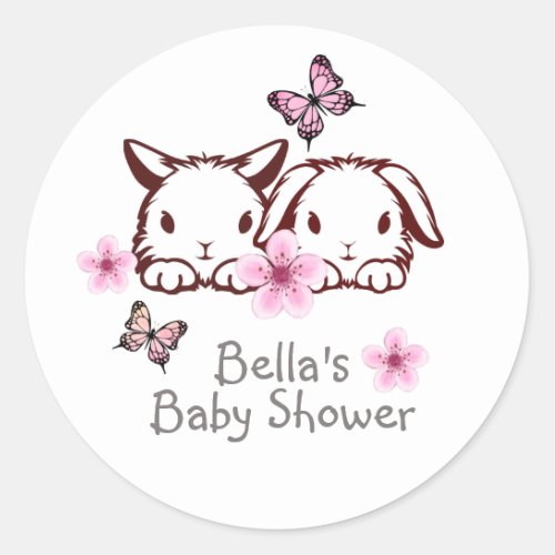 Personalized Bunny Butterfly  Classic Round Sticker