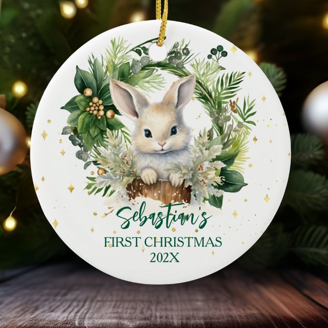 Personalized Bunny Ceramic Christmas Ornament (Creator Uploaded)