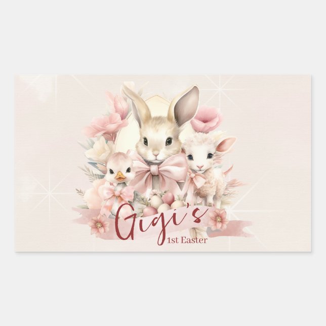 Personalized Bunny, Chick & Lamb Party Stickers (Front)