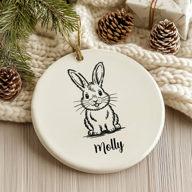Personalized Bunny Christmas Ceramic Ornament (Creator Uploaded)