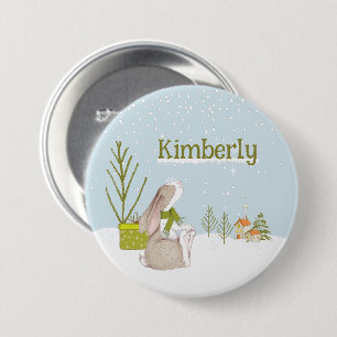 Personalized Bunny Christmas Name Button