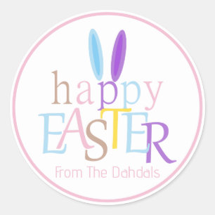Personalized Bunny Ears Happy Easter Cotton Candy Classic Round Sticker