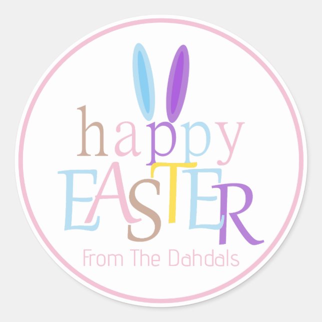 Personalized Bunny Ears Happy Easter Cotton Candy Classic Round Sticker (Front)