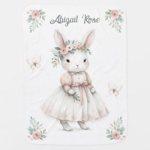 Personalized Bunny Floral Crown Art Baby Blanket