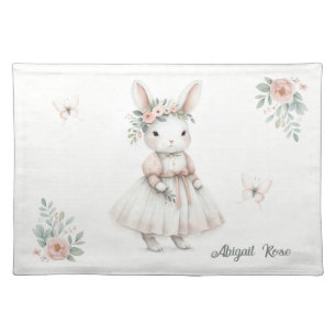 Personalized Bunny Floral Crown Art Cloth Placemat