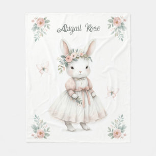 Personalized Bunny Floral Crown Art Fleece Blanket