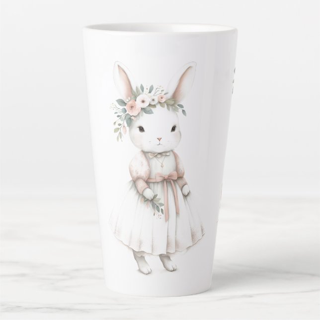 Personalized Bunny Floral Crown Art Latte Mug (Front)