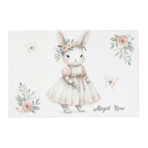 Personalized Bunny Floral Crown Art Placemat