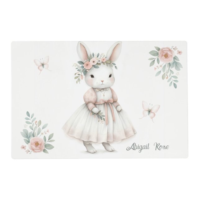 Personalized Bunny Floral Crown Art Placemat (Front)